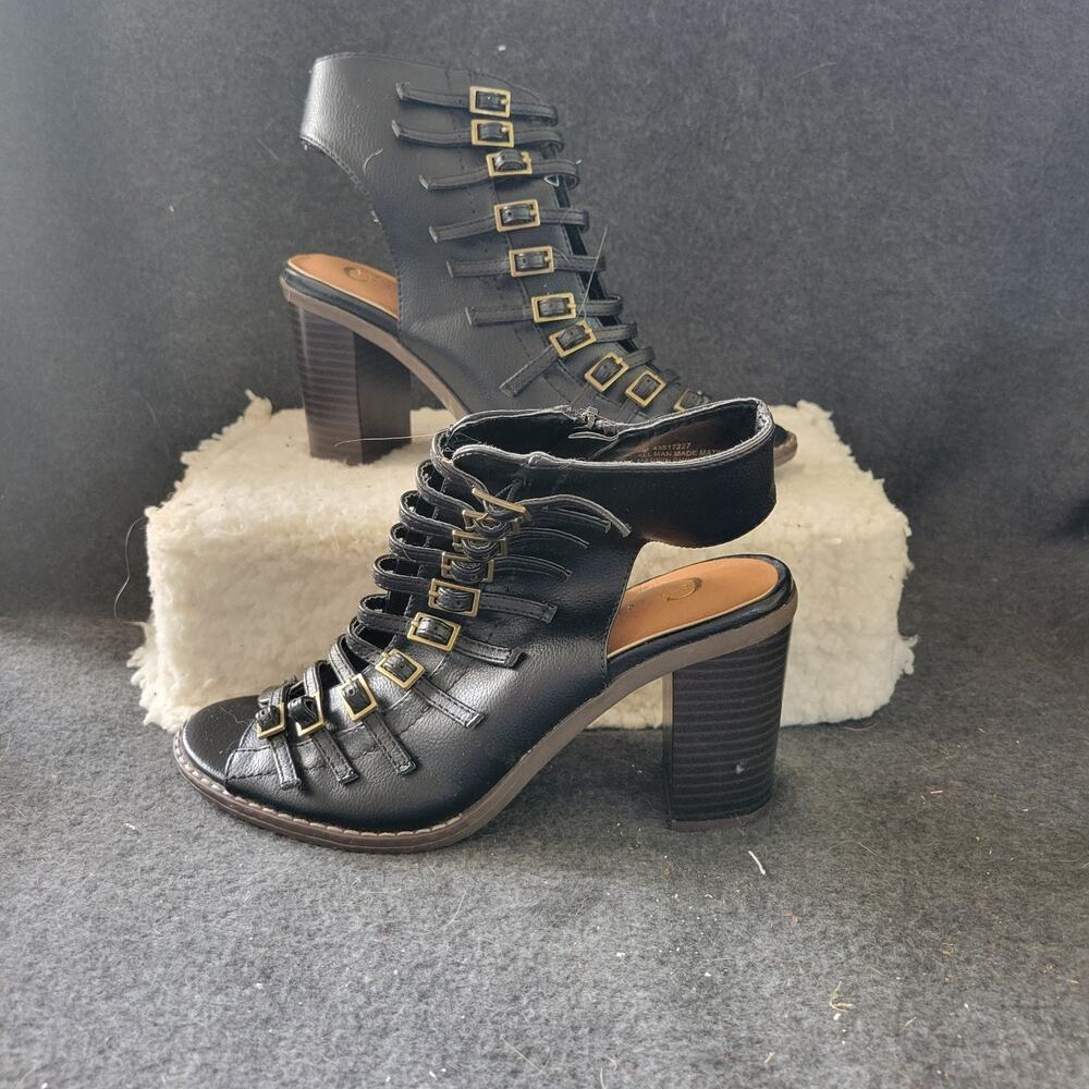 Est 1946 Women's‎ Black Modified  Gladiator Sandal Shoes Stacked Heel Zip 7M